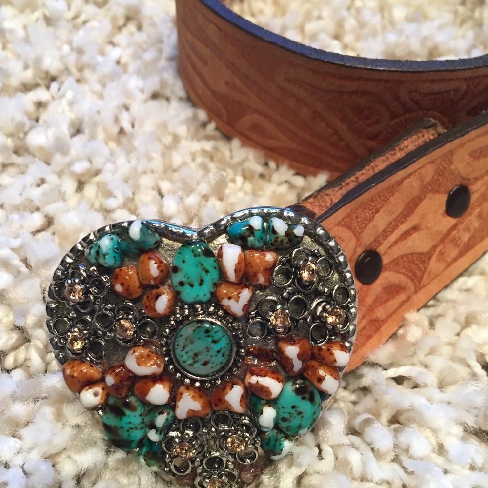💙turquoise/brown heart belt buckle💙 - Picture 2 of 4
